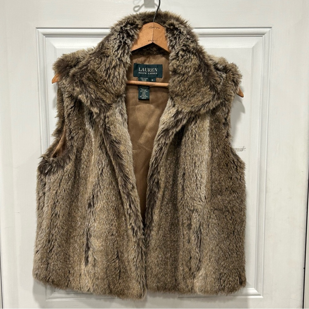 Lauren Ralph Lauren Faux Fur Vest Women's Medium, Mont Blanc Coyote style
